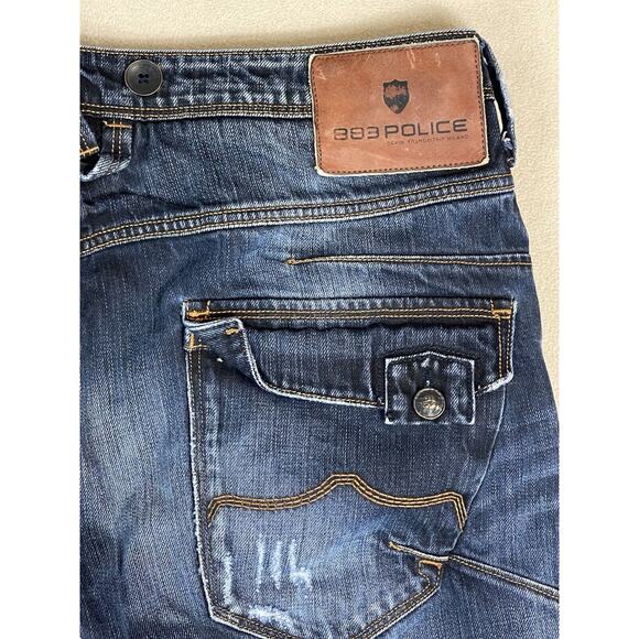 883 Police Jeans Mens 32 Blue‎ Black Motello Distressed Straight Leg Slim Fit - Picture 14 of 16